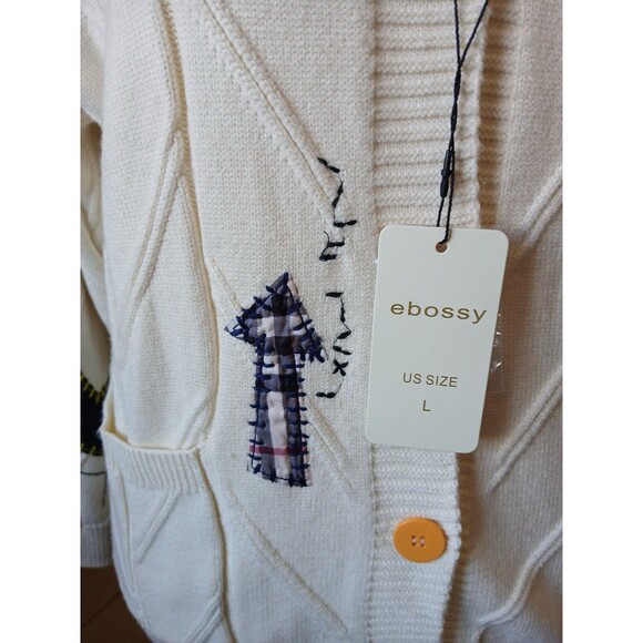 Cardigan Ivory Apric Chunky Knit Large   Embroidered Oversized Sweater Colorful - Picture 13 of 16